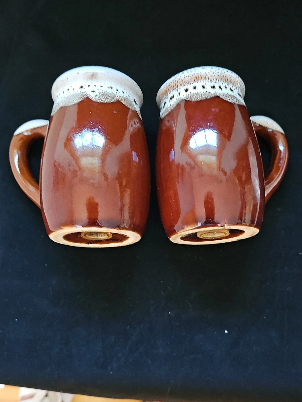 Vintage Brown And Cream Ceramic Salt / Pepper Shaker Mugs with Cream Drip Glaze